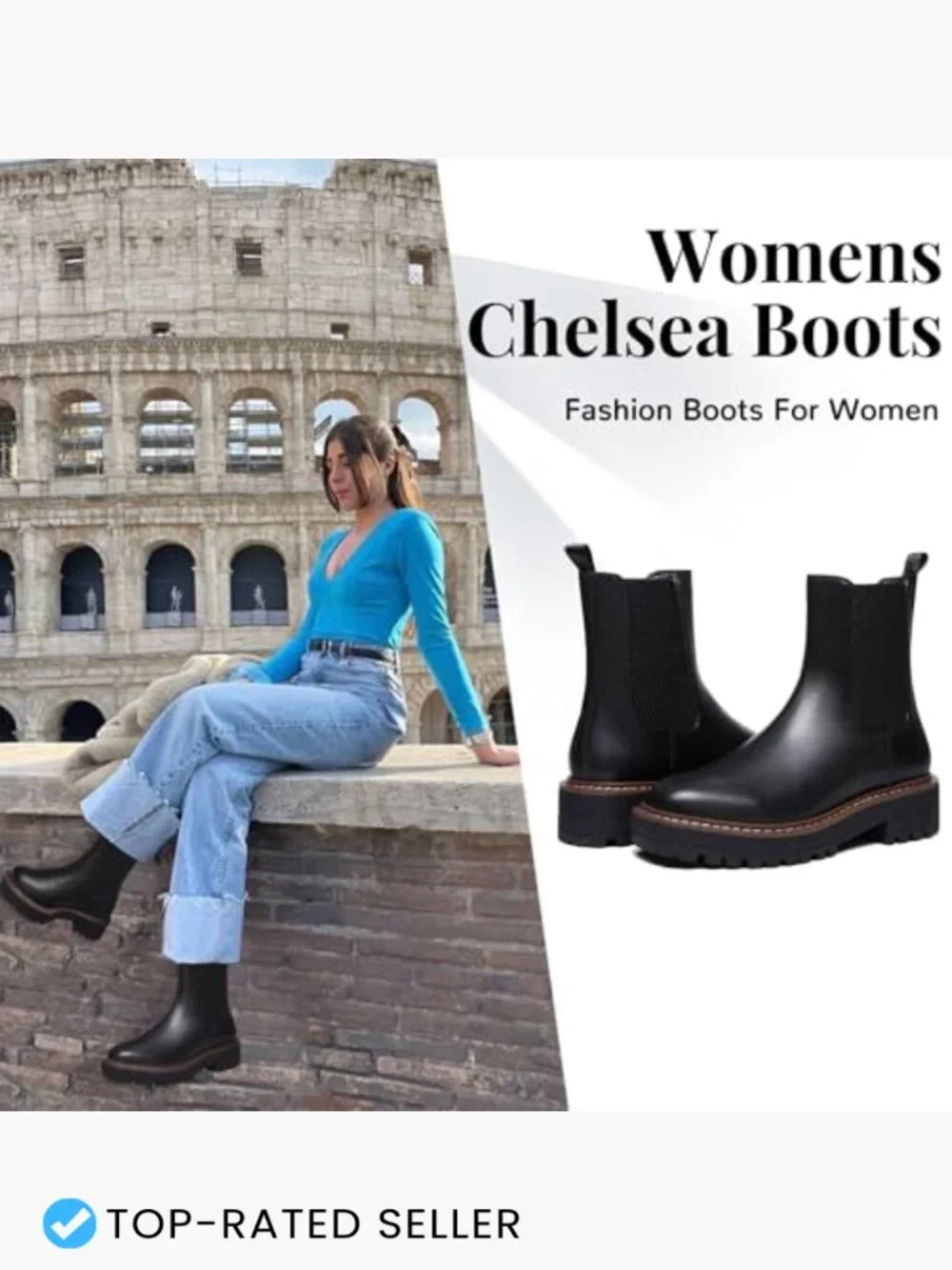 Chunky Heel Chelsea Ankle Boots Slip On Lug Sole Platform Booties
